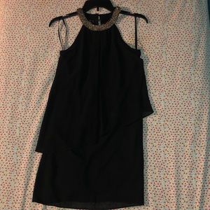 Black draped halter dress